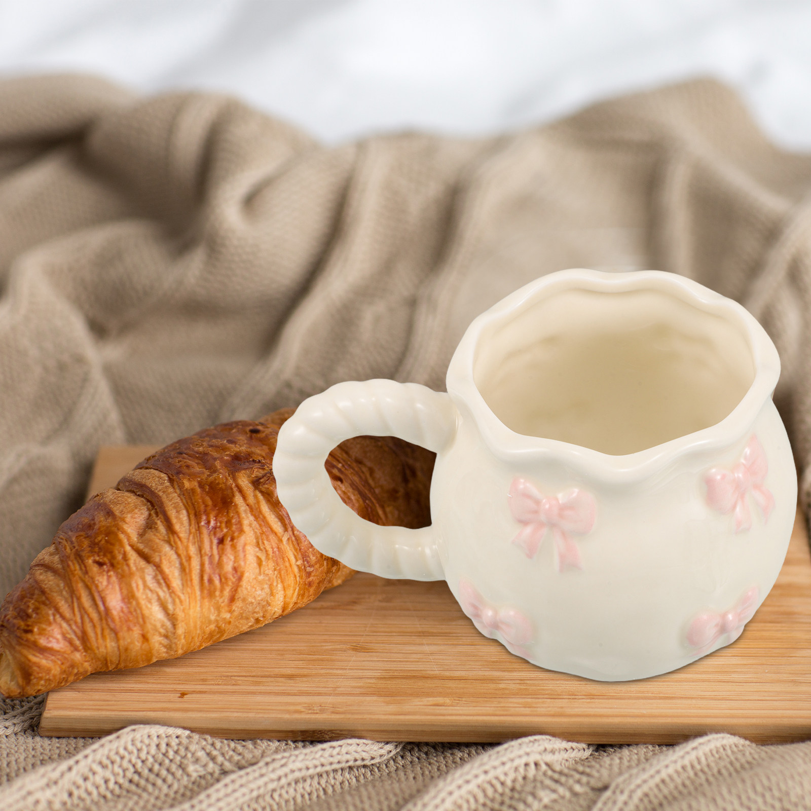 Morning Tea Coffee - Unique 3D Bowknot Ceramic Mug Handmade