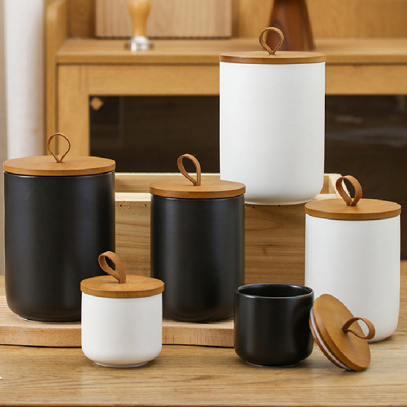 Coffee Tea Sugar Canister Set - Nordic Ceramic Storage Jar Matte Sealed