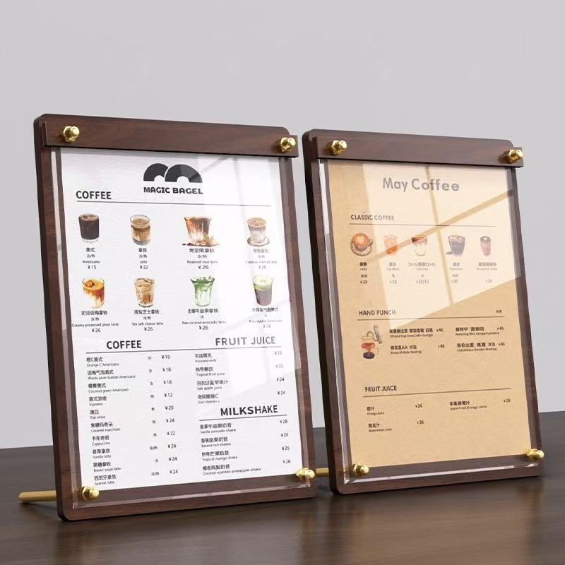 Coffee Tea Display - Custom A4/A5 Acrylic Wood Grain Menu