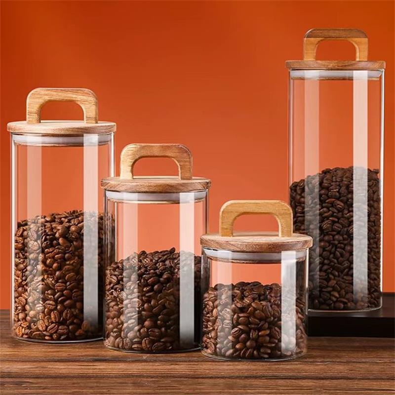 Coffee Tea Sugar Canister Set - Clear Glass Jar with Bamboo Lid