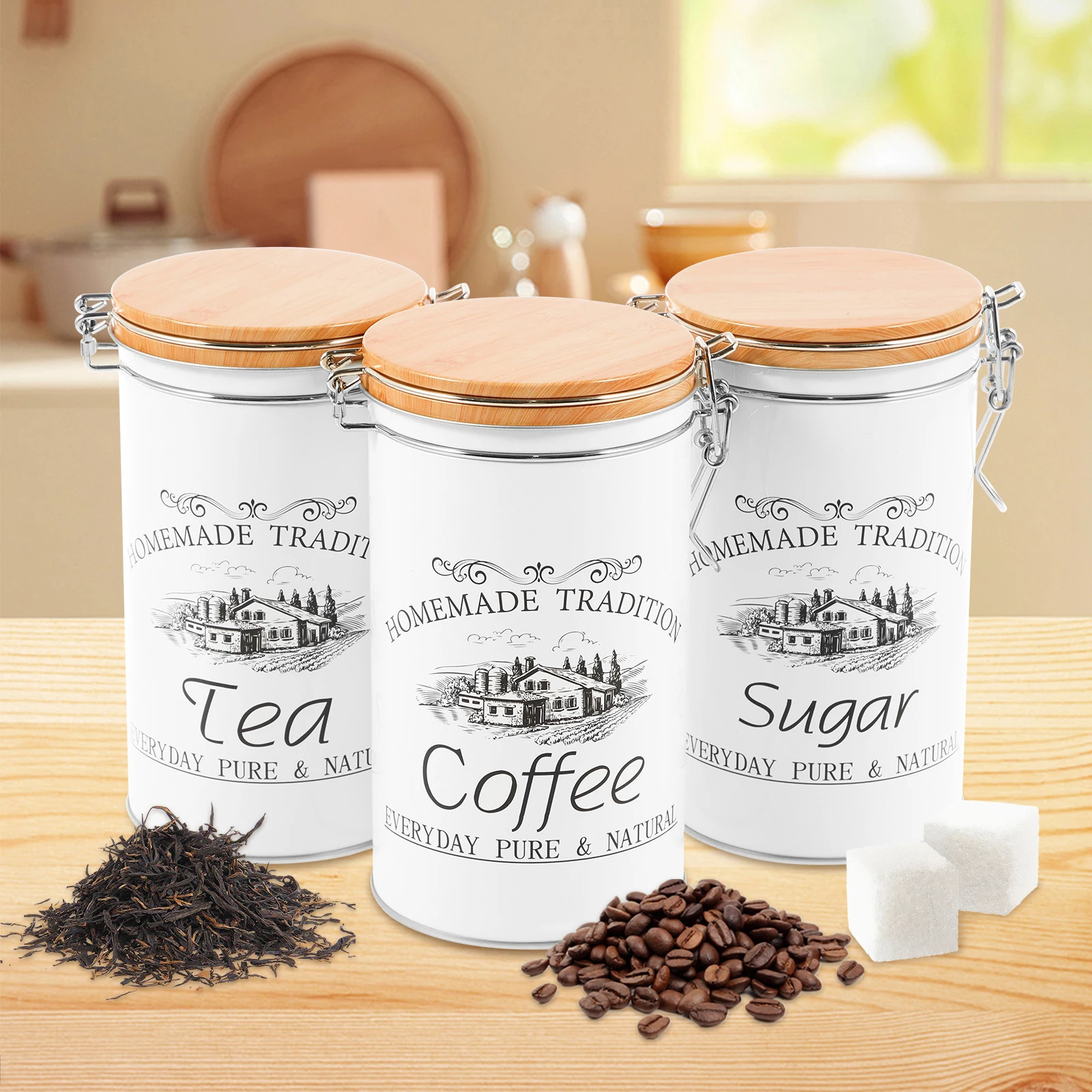 Coffee Tea Sugar Canister Set - 3Pcs/Set Tea Coffee Sugar Canisters Metal