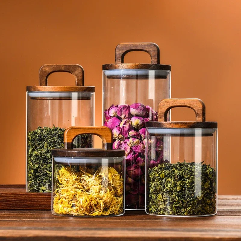 Clear Glass Jar with Bamboo Li - Coffee Tea Sugar Canister Set recension och pris