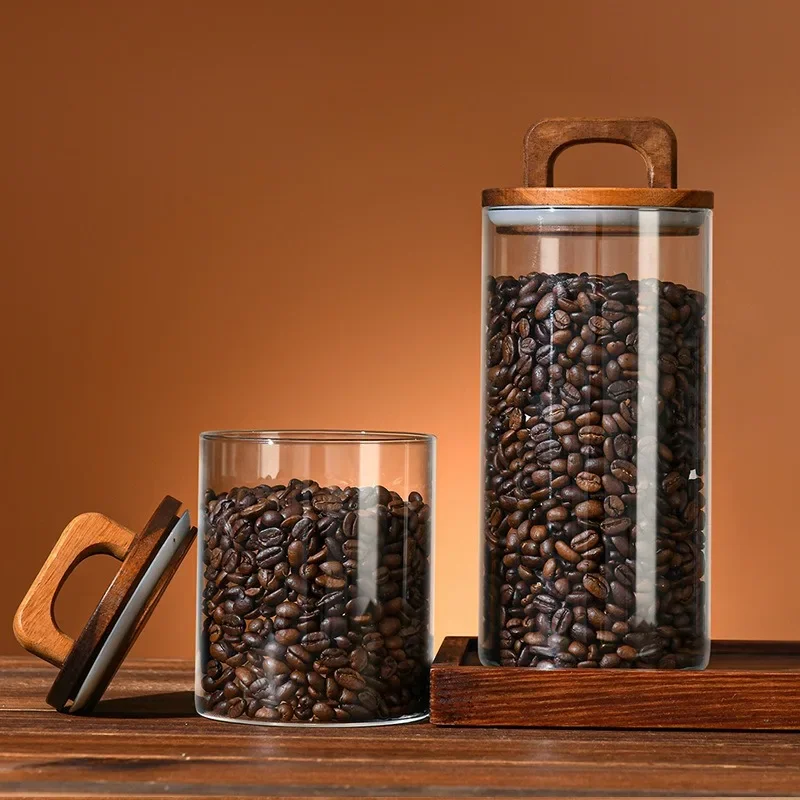 Clear Glass Jar with Bamboo Li - Coffee Tea Sugar Canister Set recension och pris
