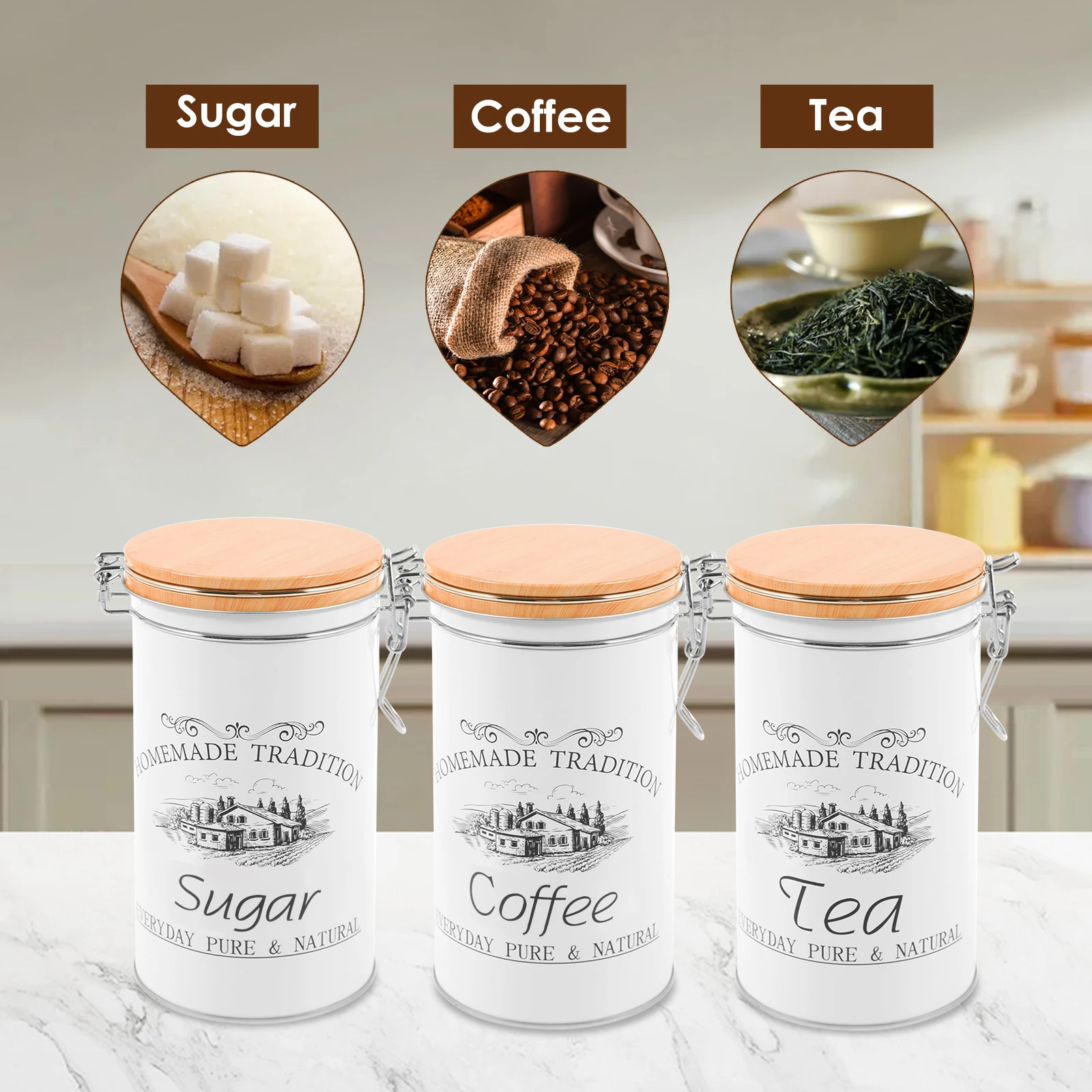3Pcs/Set Tea Coffee Sugar Cani - Coffee Tea Sugar Canister Set recension och pris