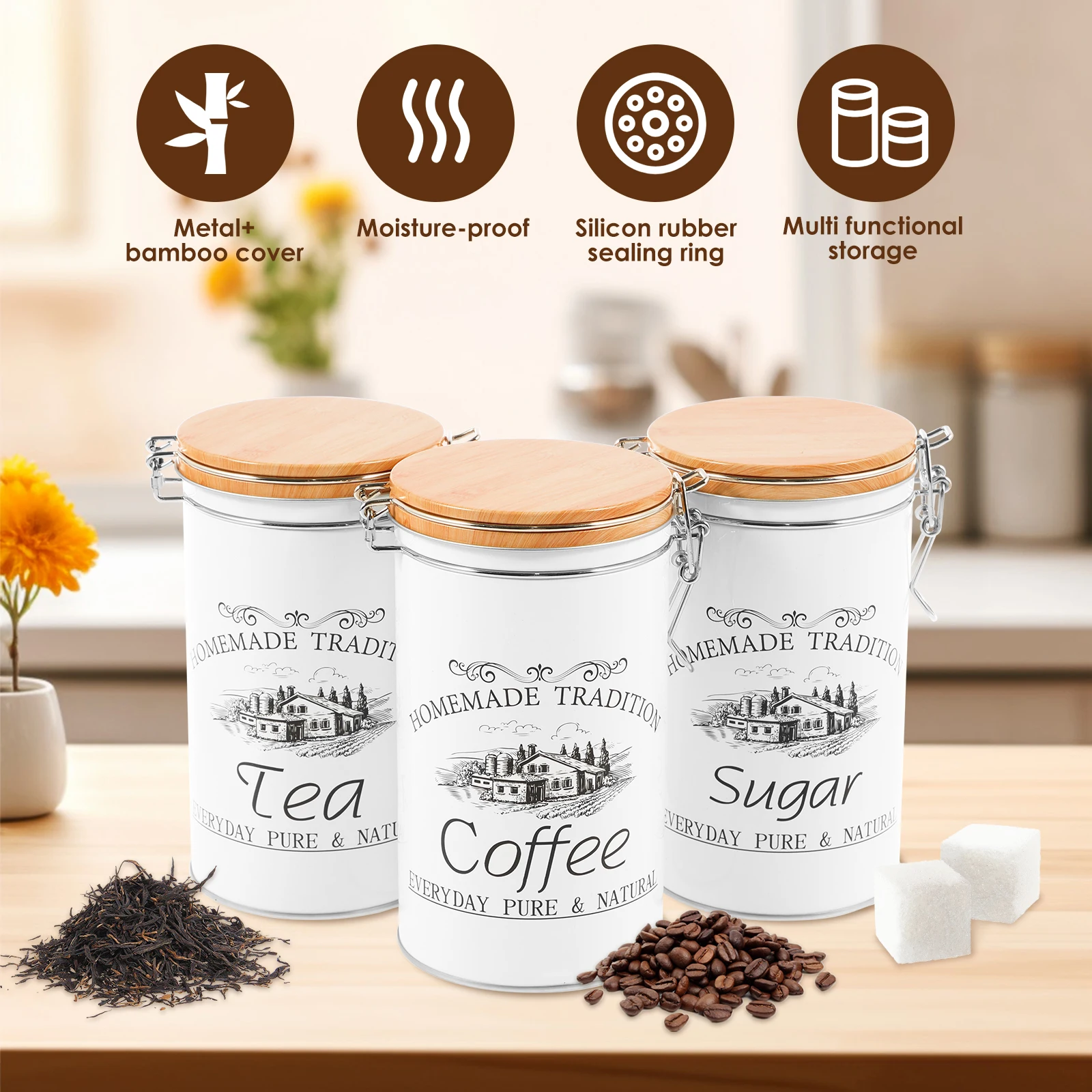 3Pcs/Set Tea Coffee Sugar Cani - Coffee Tea Sugar Canister Set recension och pris
